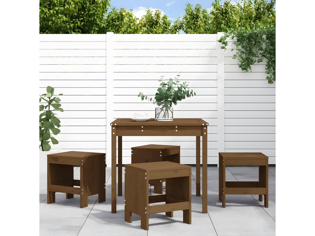Ensemble à manger de jardin 5pcs marron miel bois pin massif FAJJ26492