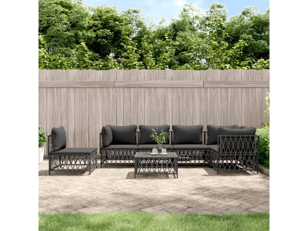 Salon de jardin 7 pièces avec coussins acier anthracite XNHU47190
