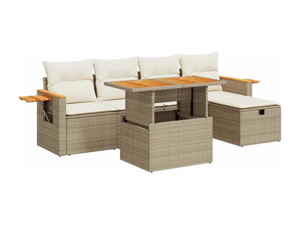 Salon de jardin avec coussins 6 pcs beige résine tressée PDPE57675