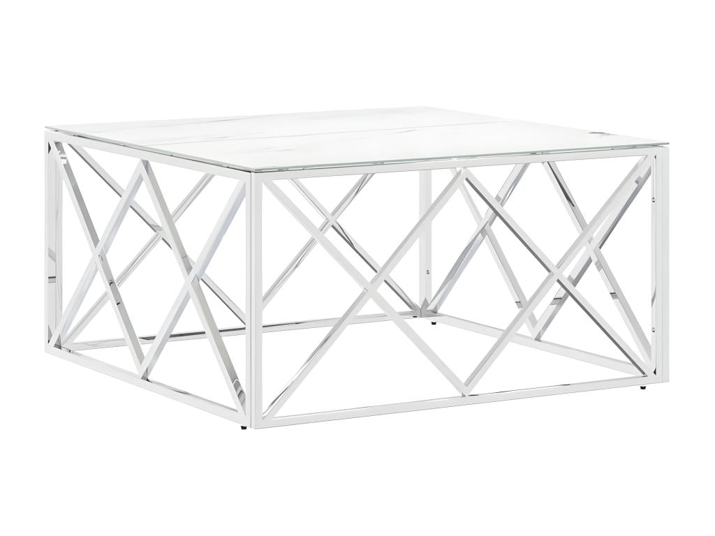 Table basse argenté 80x80x40 cm acier inoxydable et verre MXXZ39535