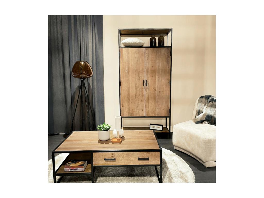 Dekonao-Buffet haut 2 portes bois de Manguier massif et métal noir BOVL51570