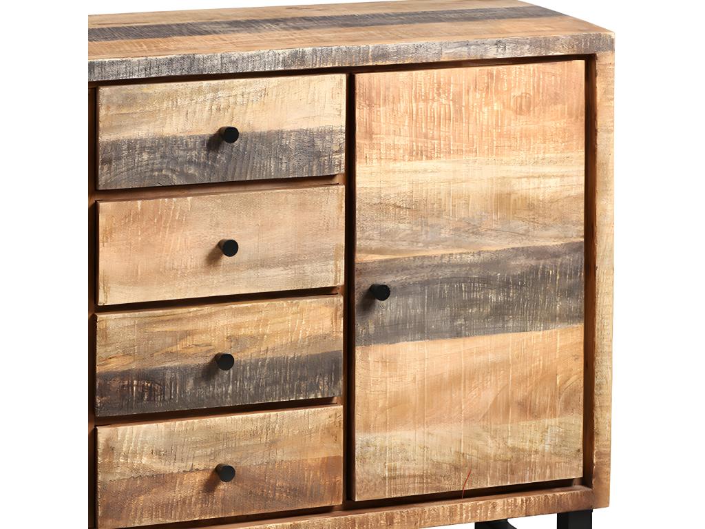Dekonao - Buffet 2 Portes 4 Tiroirs Acier et Bois Massif SLDN48332