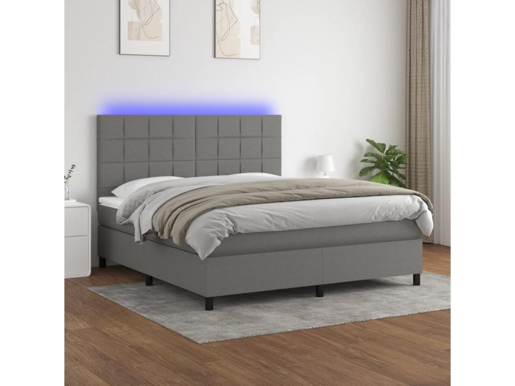 Sommier tapissier et matelas et LED Gris foncé 180x200 cm Tissu MCSO78342