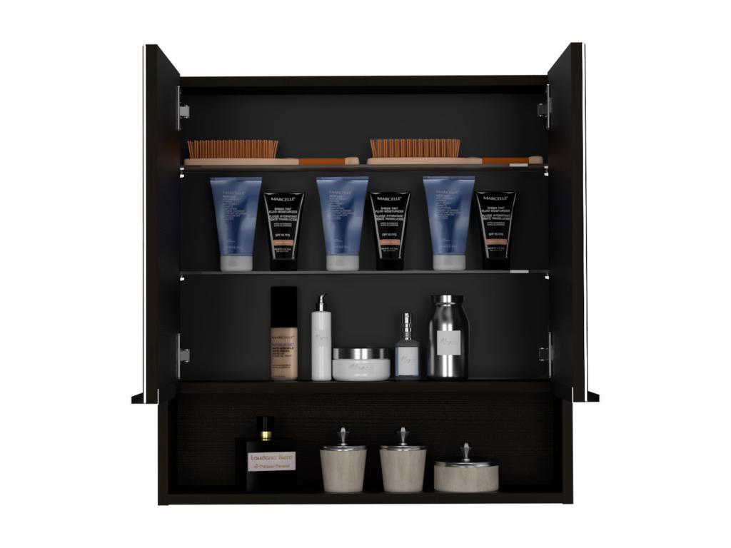 Trousse de secours Jaspe en mélamine avec miroirs 62,48 cm X 59,94 cm X 13,97 cm Noir YZAF33324