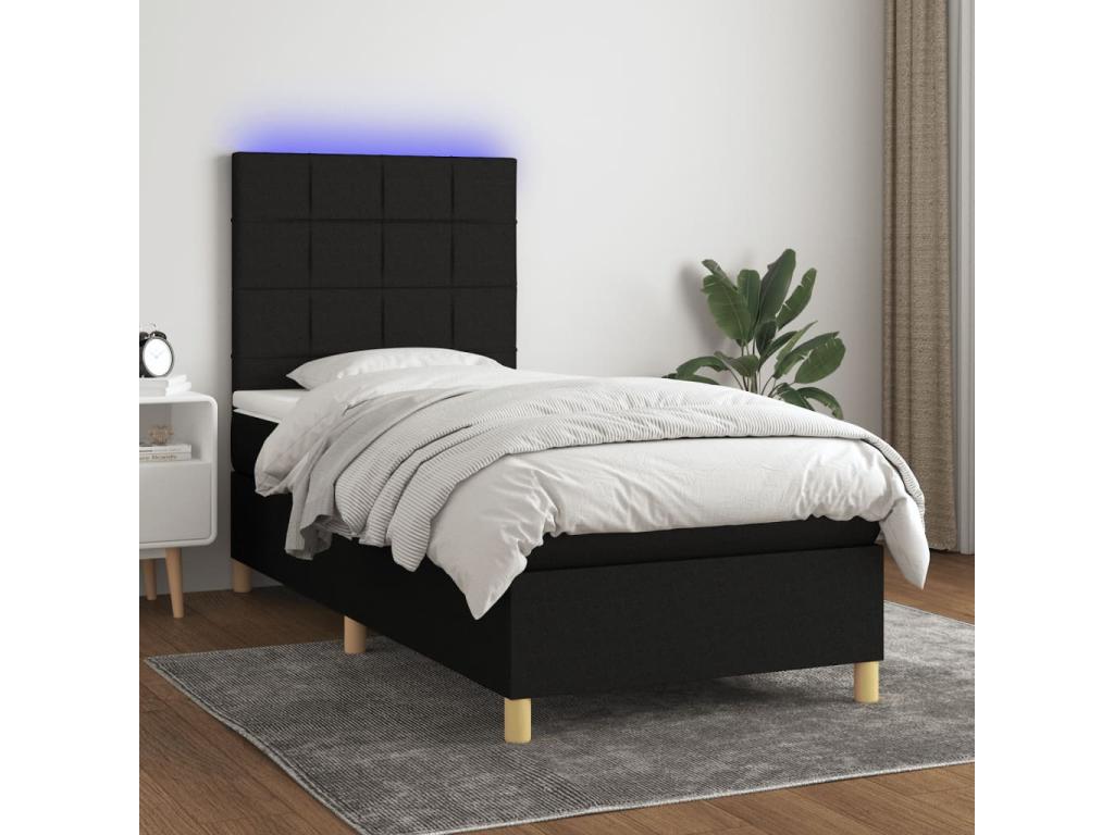 Sommier à Nobellea de lit et matelas et LED Noir 90x200 cm Tissu TIWV96123