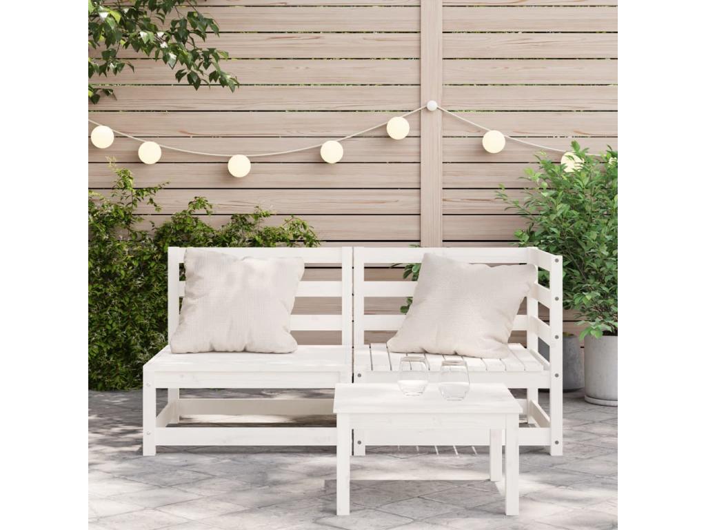 Canapé de jardin 2 places blanc bois de pin massif LHQS50491