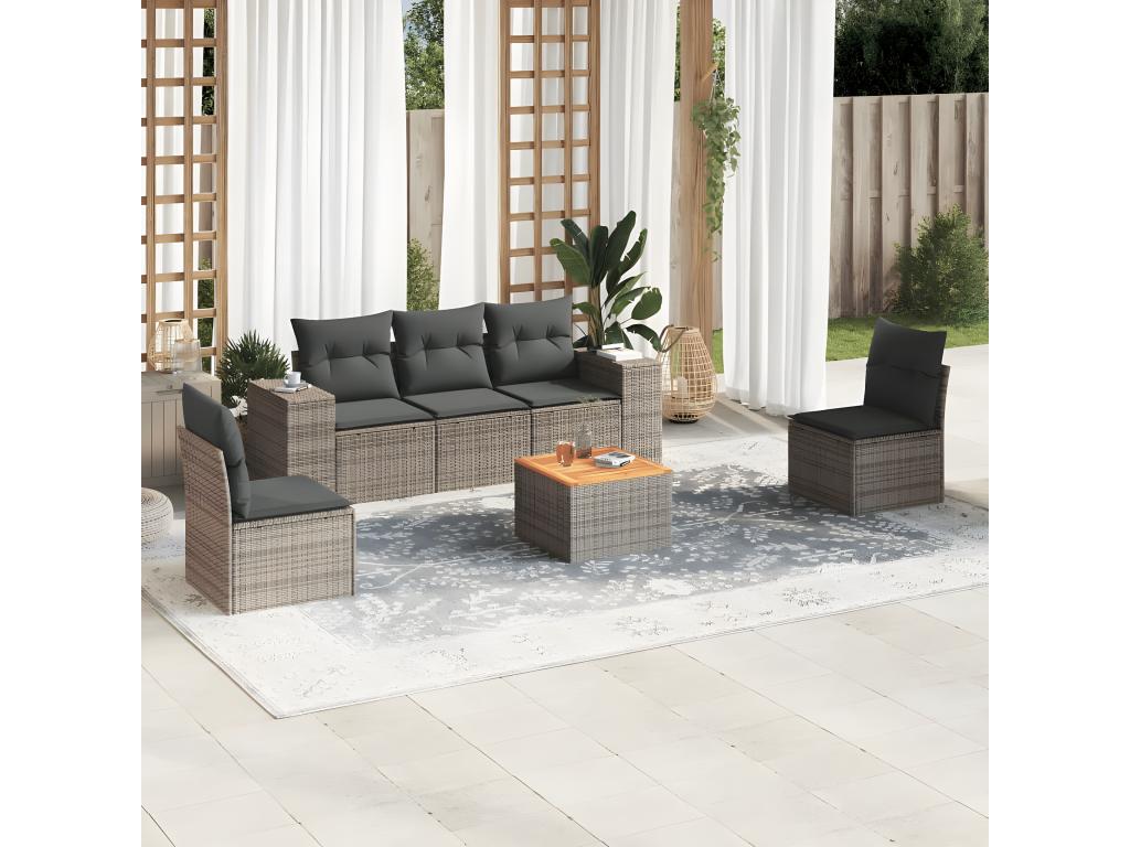 Salon de jardin 6 pcs avec coussins gris résine tressée JMAR62948