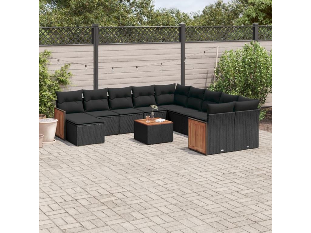 Salon de jardin 12 pcs avec coussins noir résine tressée TRLK62891