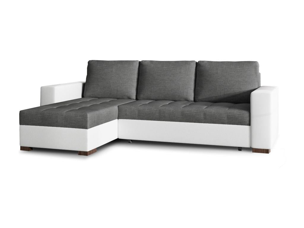 Canapé d'angle convertible et réversible tissu gris foncé et simili cuir blanc Ligniva 237cm NOSM50339