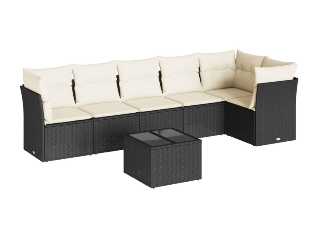 Salon de jardin 7 pcs avec coussins noir résine tressée EQEX15574
