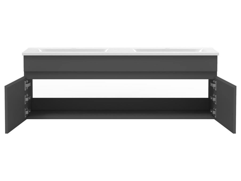 Ensemble meubles Salle de Bain double vasque 120cm miroir rond lumineux Anthracite KNQZ52984