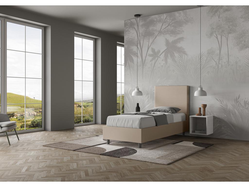 Lit coffre capitonné simili cuir gris tourterelle Dekonao 80x190 UUTO26781