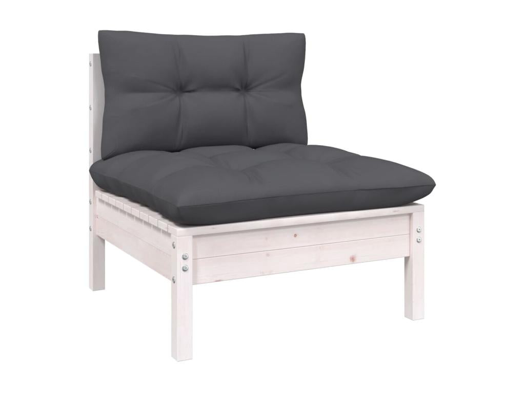 Salon de jardin 9 pièces avec coussins blanc bois de pin DNYL82640