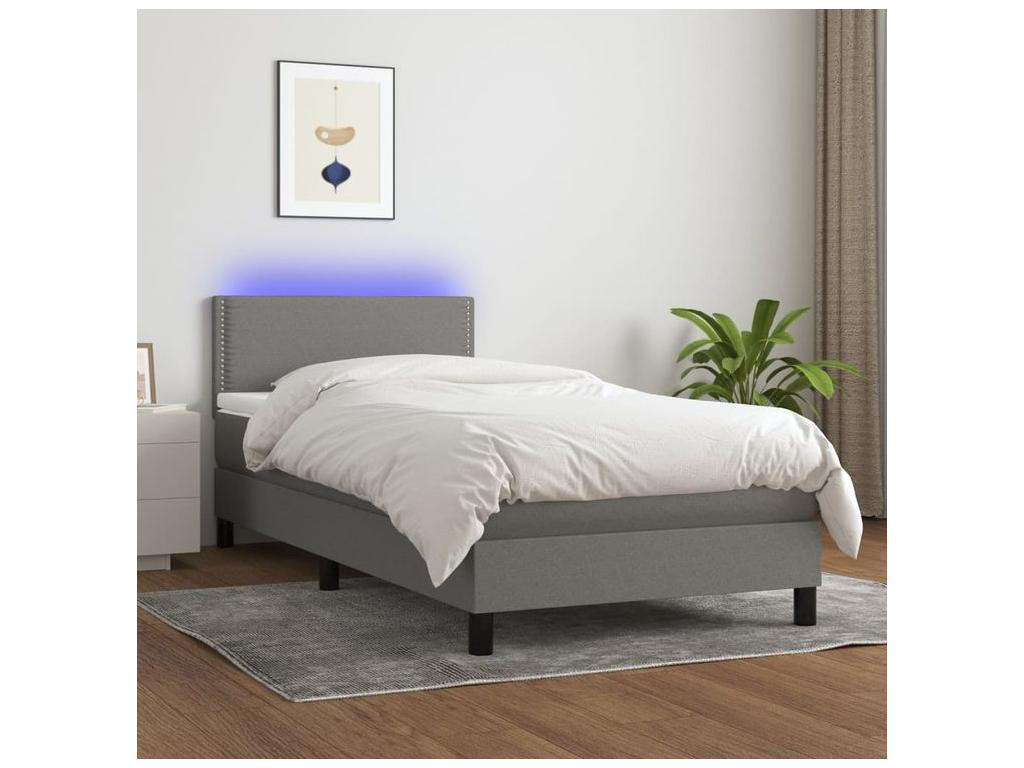 Sommier à Ligniva de lit et matelas et LED Gris foncé 100x200 HJNS28869