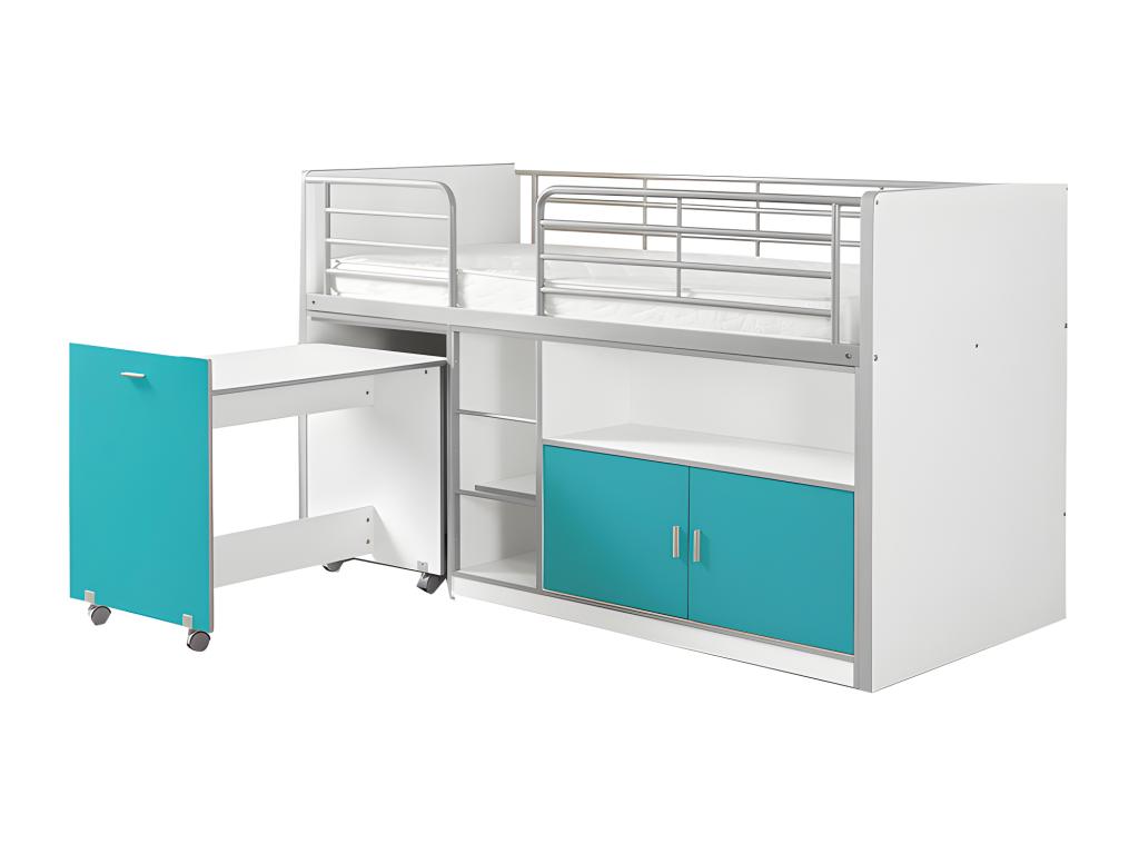 Lit Combiné Compact Ligniva 90x200cm Turquoise UTEW57478