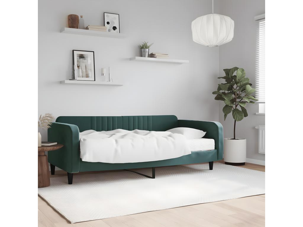 Lit de jour avec matelas vert foncé 100x200 cm velours JZAR15601