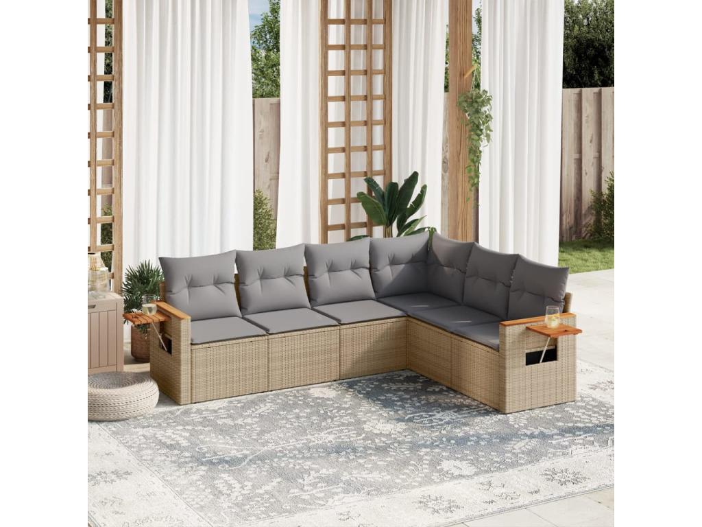 Salon de jardin avec coussins 6 pcs beige résine tressée ZROJ69341