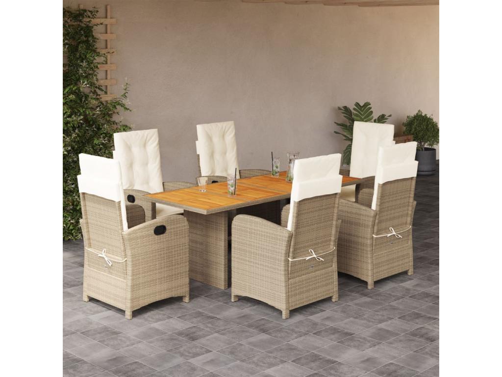 Ensemble à manger de jardin coussins 7 pièces méDekonao beige rotin RPTS31741