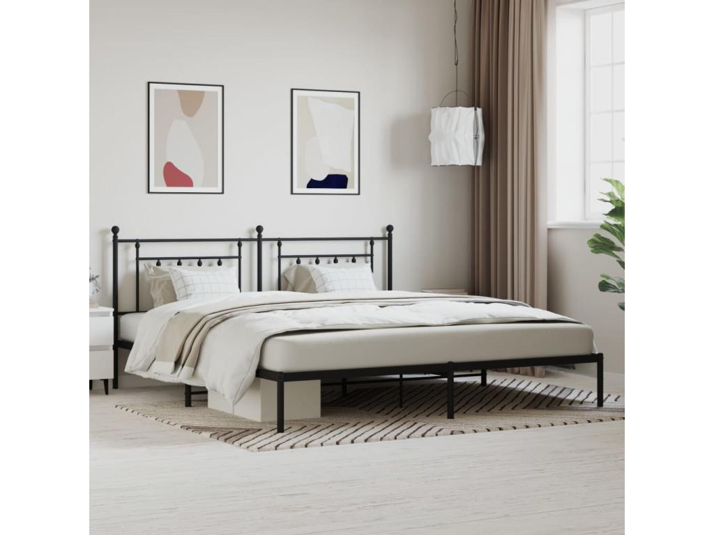 Cadre de lit métal avec tête de lit noir 193x203 QCQL65093