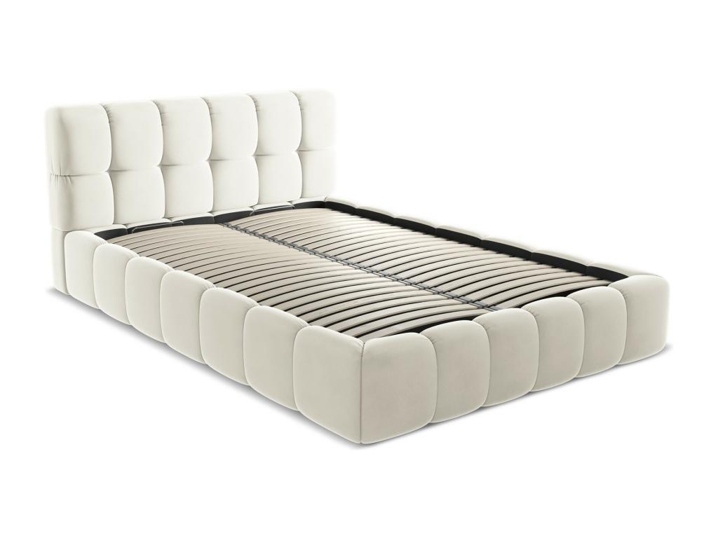 Lit coffre en velours 140x200 - beige clair - Dekonao FWCU45326