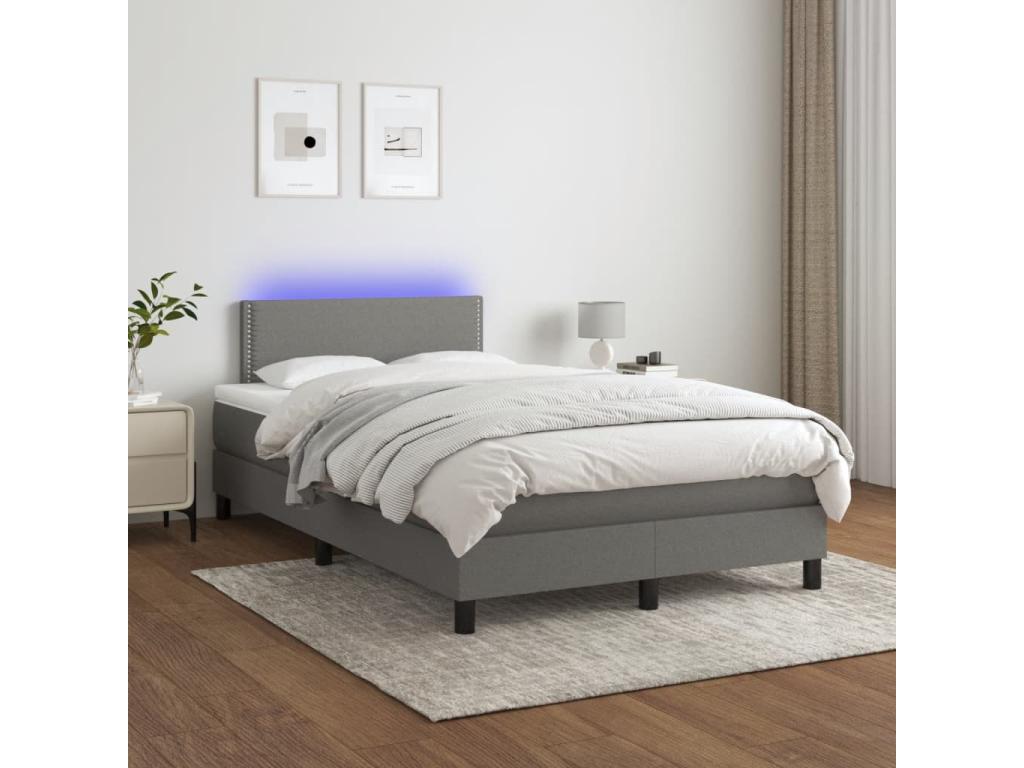 Sommier à Dekonao de lit matelas LED gris foncé 120x190 tissu QPOX19994