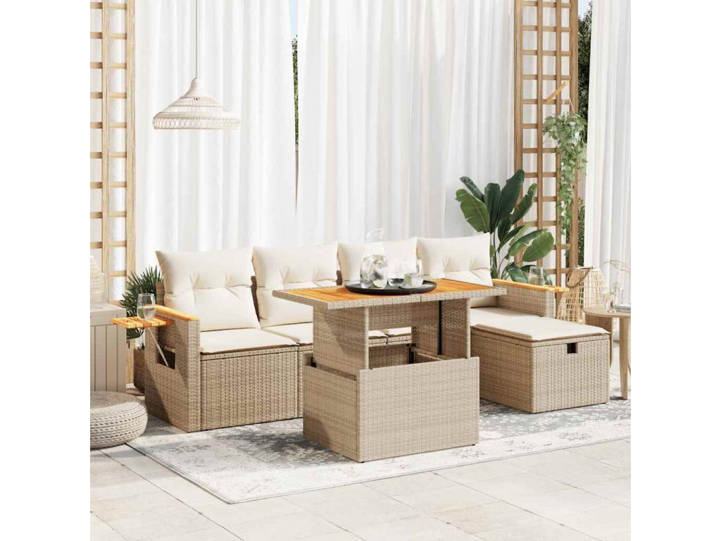 Salon de jardin avec coussins 6 pcs beige résine tressée PDPE57675