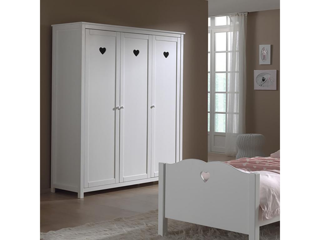 Dekonao - Armoire 3 Portes Blanches Motifs Coeurs Ajourés AIBW11236