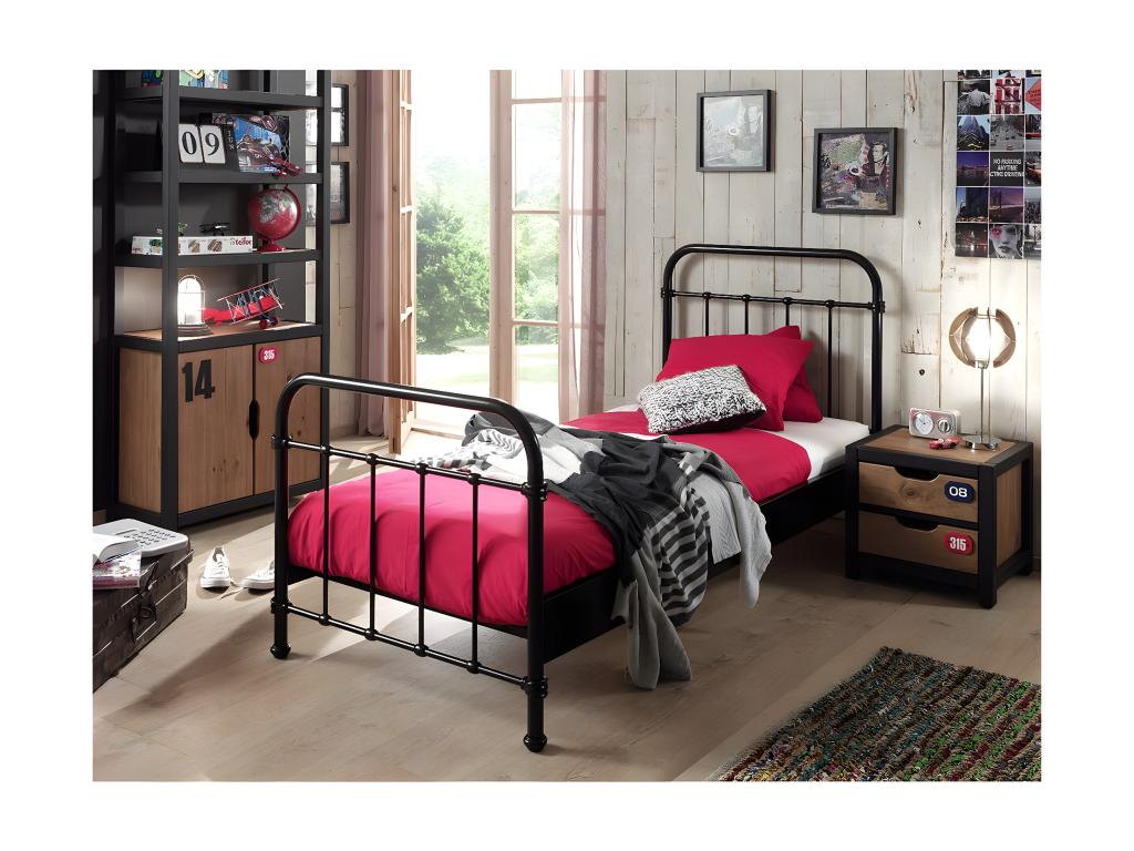 Dekonao - Lit à Barreaux 90x200cm en Métal Noir ENQT68391