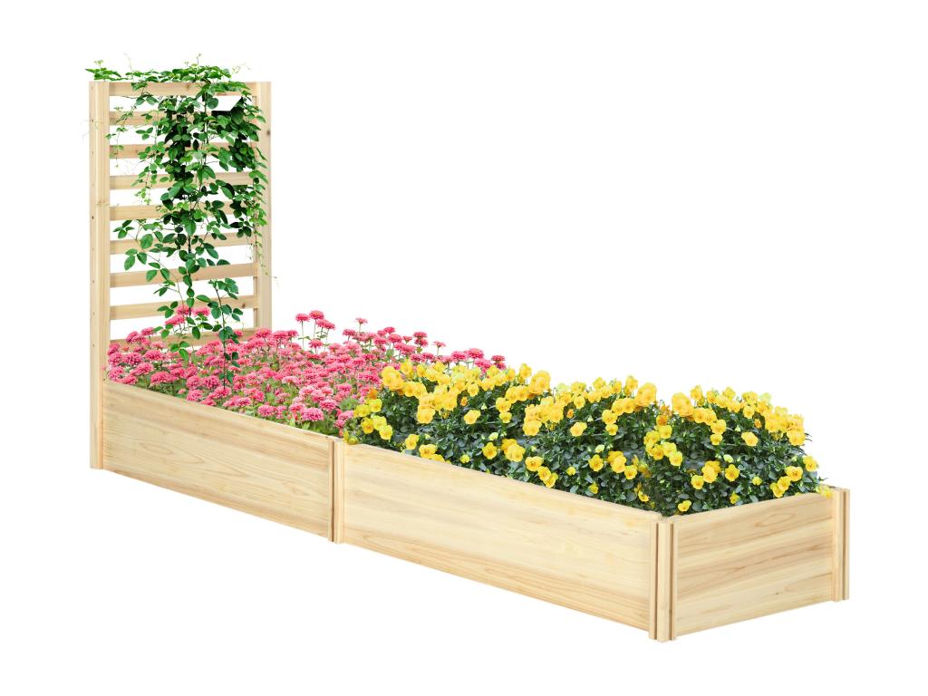 Lot de 2 jardinières avec treillis - ensemble de 2 carrés potagers - bois de sapin pré-huilé GQZK07336