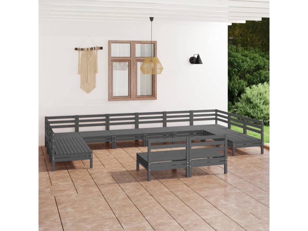 Salon de jardin 12 pcs Gris Bois de pin massif 10 TLOU29308