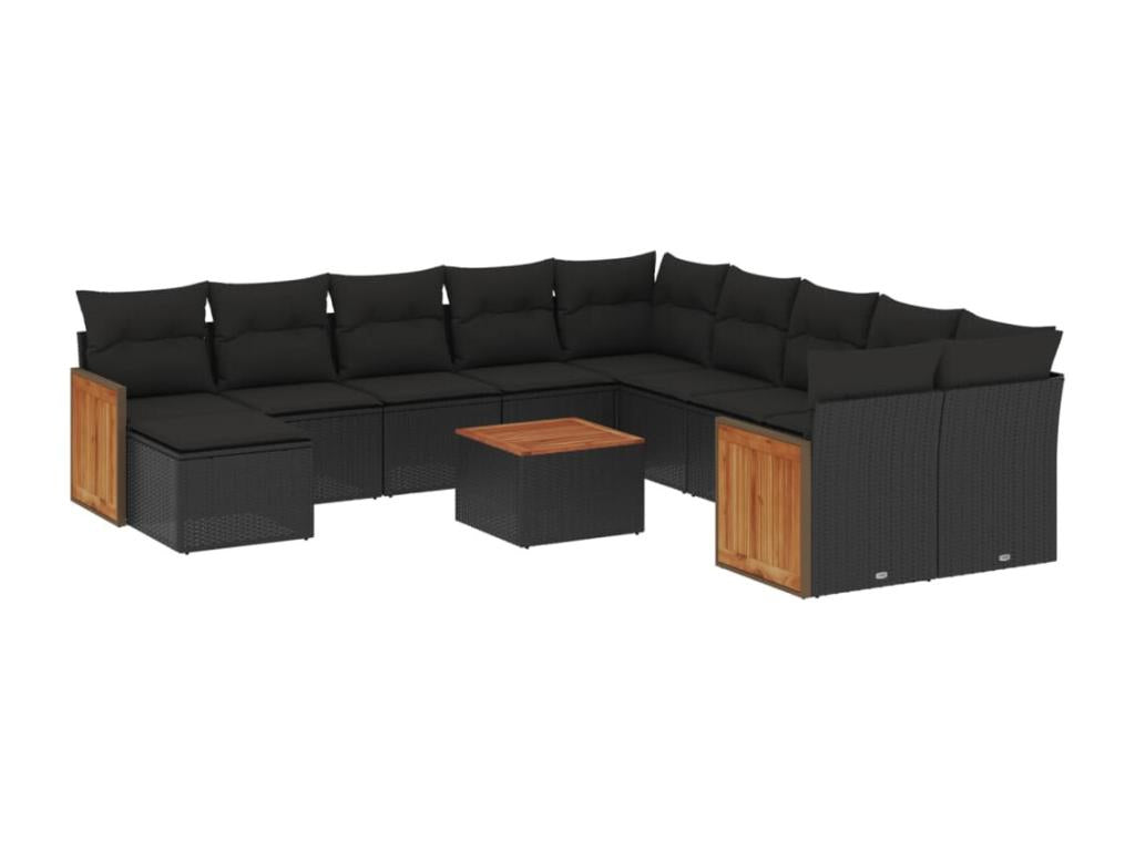 Salon de jardin 12 pcs avec coussins noir résine tressée TRLK62891