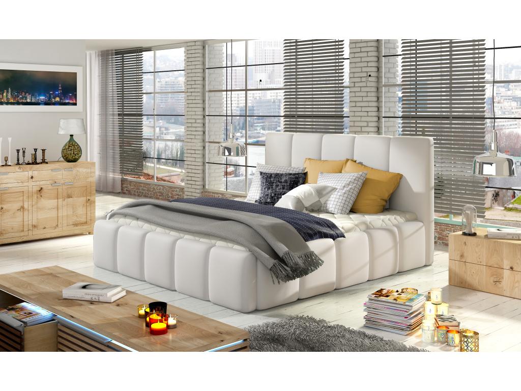 Lit moderne capitonné cuir synthétique Dekonao-Couleur Blanc-180x200 YDDR25584