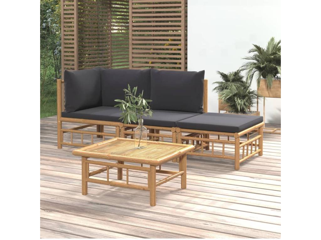 Salon de jardin 4 pcs avec coussins gris foncé Ligniva JKWO75688