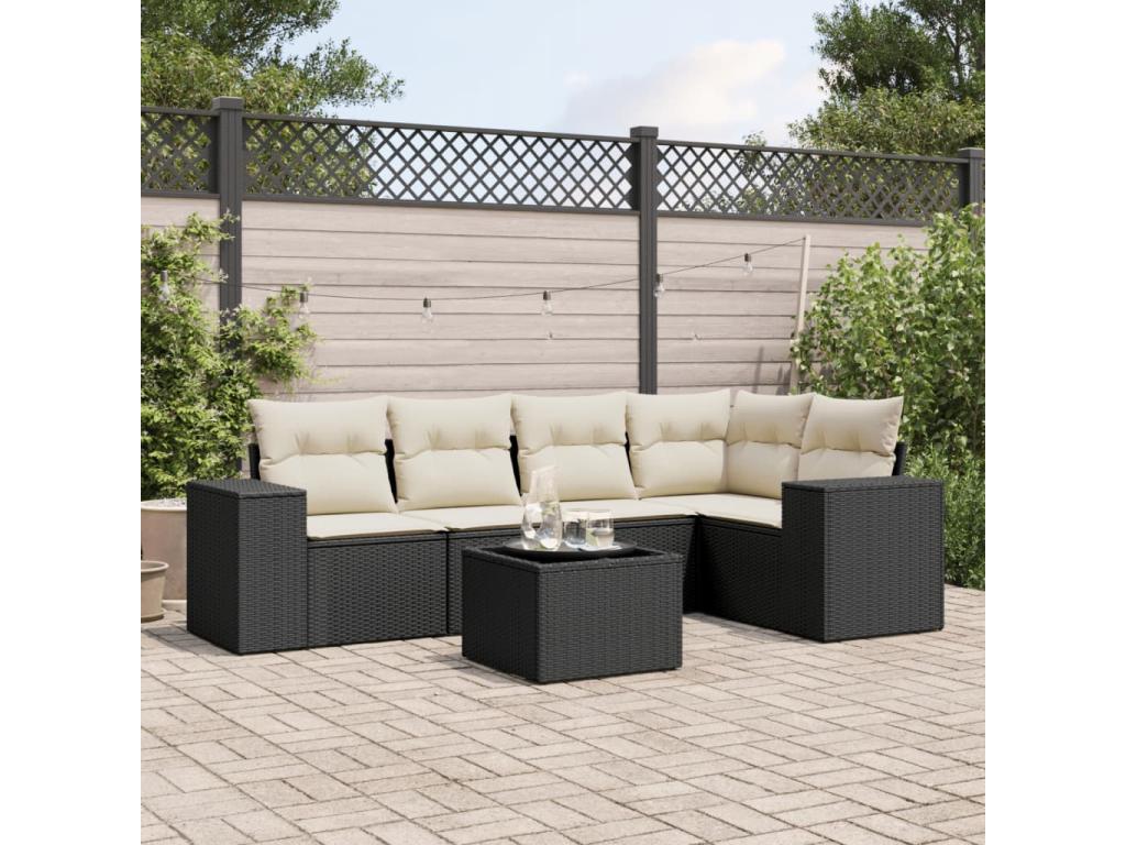 Salon de jardin 6 pcs avec coussins noir résine tressée XNII97093