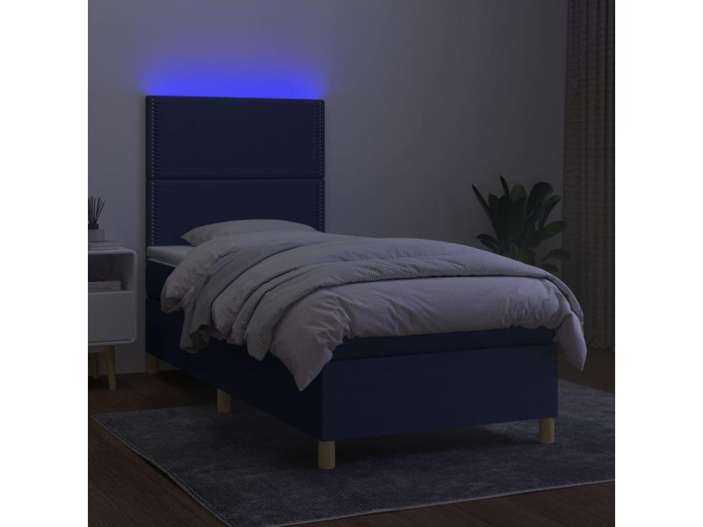 Sommier tapissier avec matelas et LED Bleu 80x200cm Tissu XRNM41515