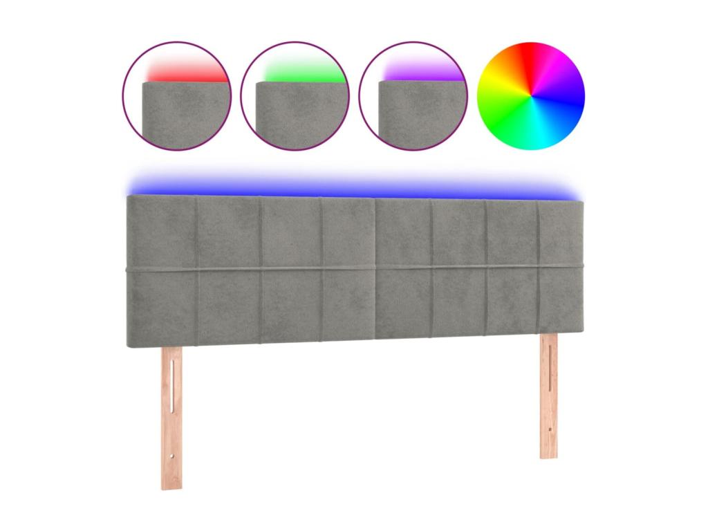 Tête de lit à LED Gris clair 144x5x78/88 cm Velours XUIR76189