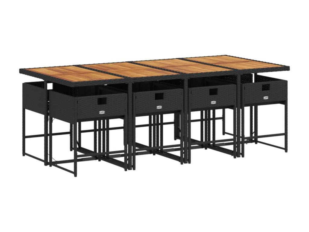 Ensemble à manger de jardin 9 pièces coussins noir résine tressée UCSS81707