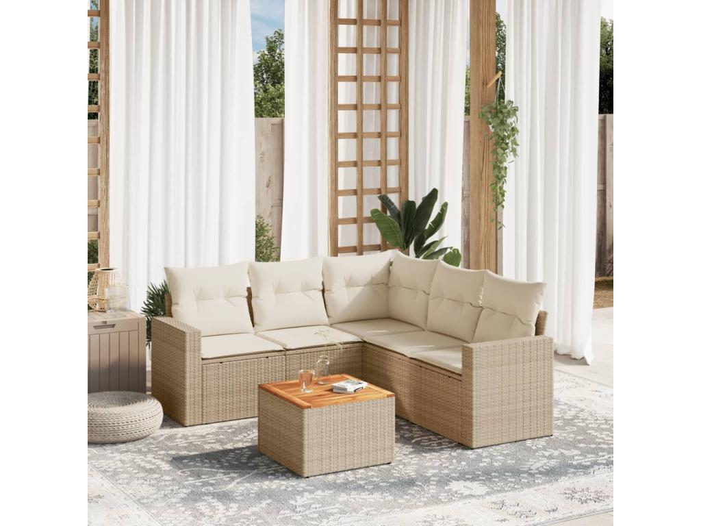 Salon de jardin avec coussins 6 pièces beige résine tressée SGGH11603