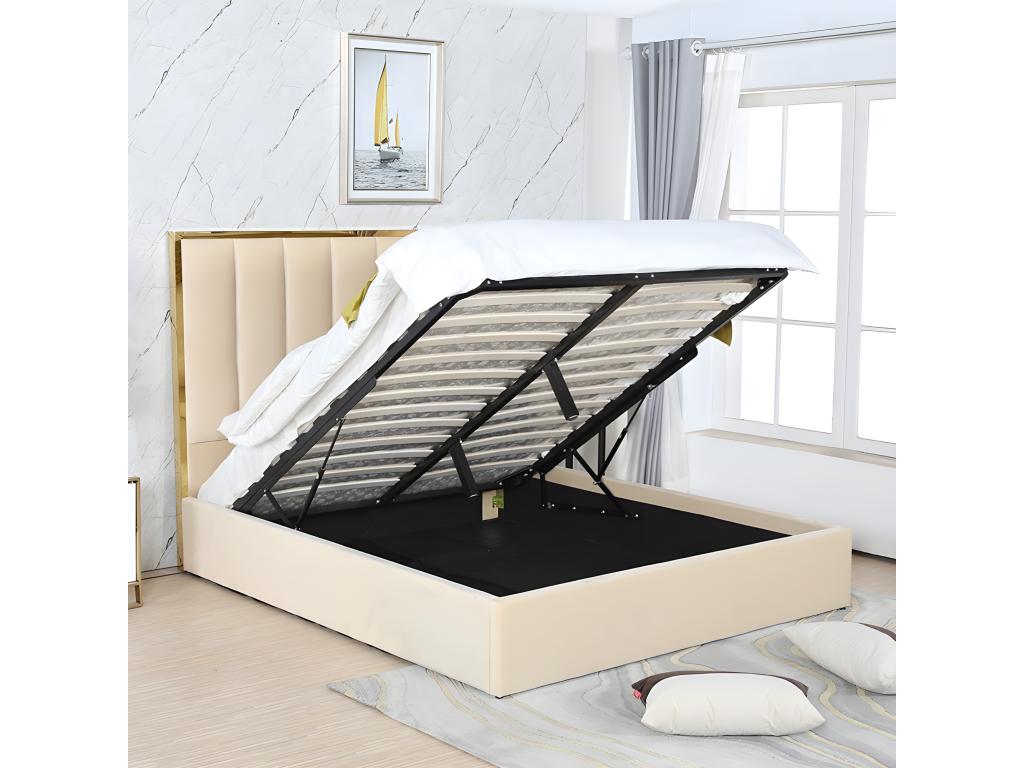 Lit Coffre Effet Laiton Et Velours Dekonao - Couleurs - Beige Tailles - 160x200 DKWQ48919