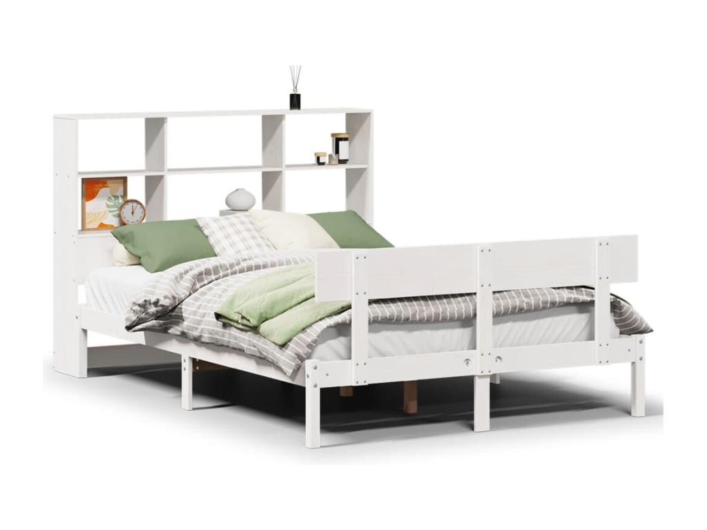 Lit bibliothèque sans matelas blanc 160x200 cm bois pin massif IEPY81740