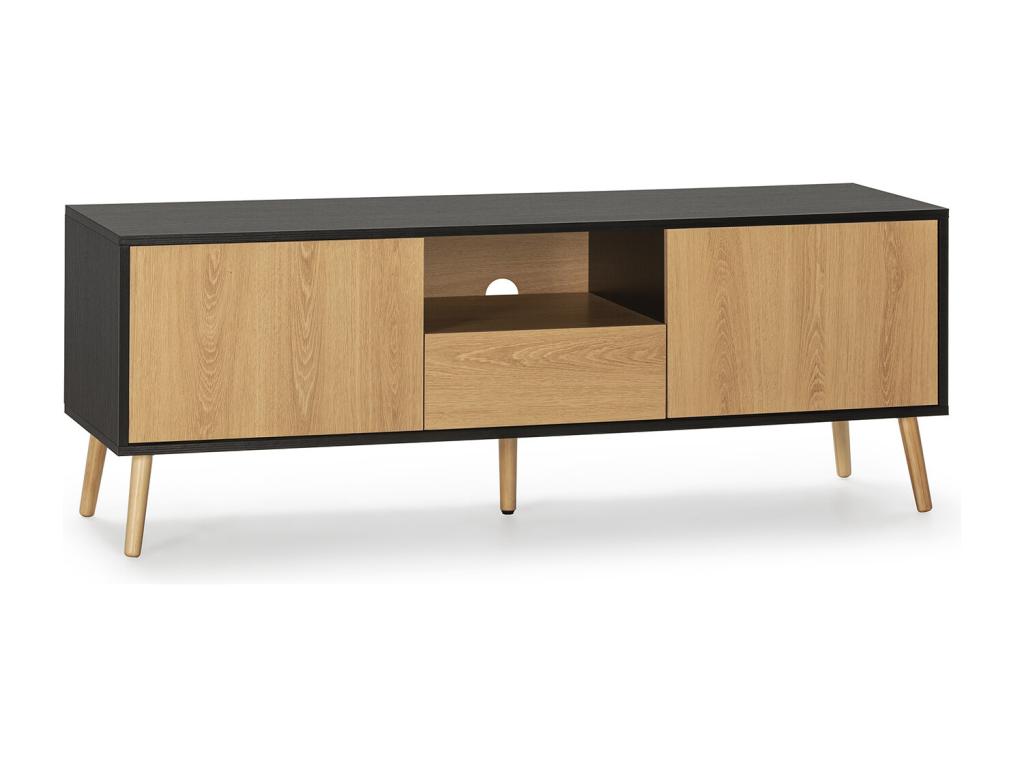 Meuble TV Dekonao 1 porte 2 tiroirs couleur noir/bois KSIV33299