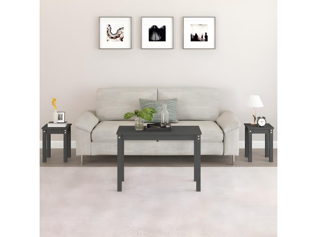 Tables gigognes 3 pcs Gris Bois de pin massif HLLS55956
