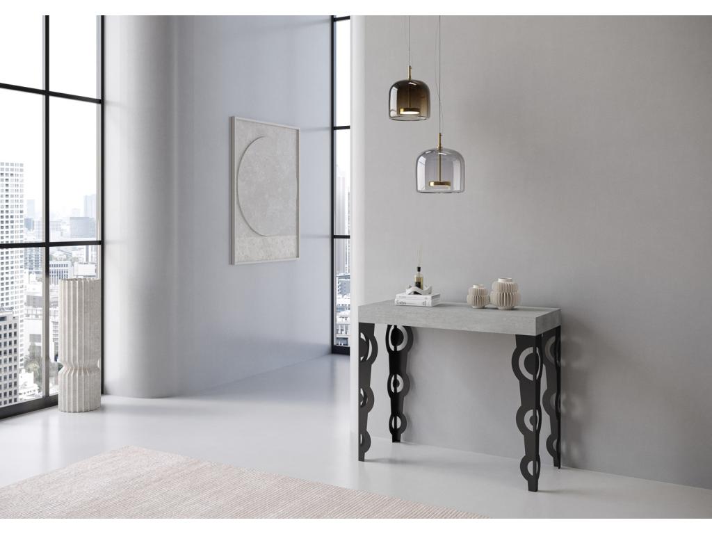 Console extensible 90x40/196 cm Karamay Small Premium Gris Béton cadre Anthracite IVHX09232