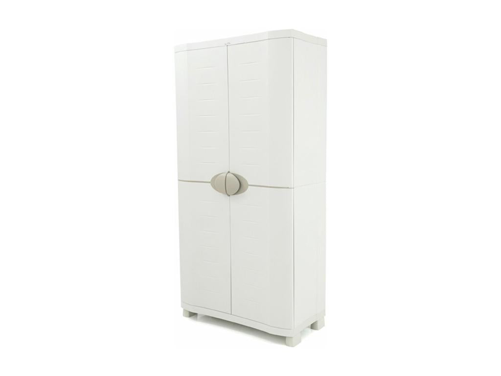 Armoire meuble de rangement 2 portes intérieur/extérieur coloris beige - L- 90 x P- 45 x H- 184 cm DQOF17576