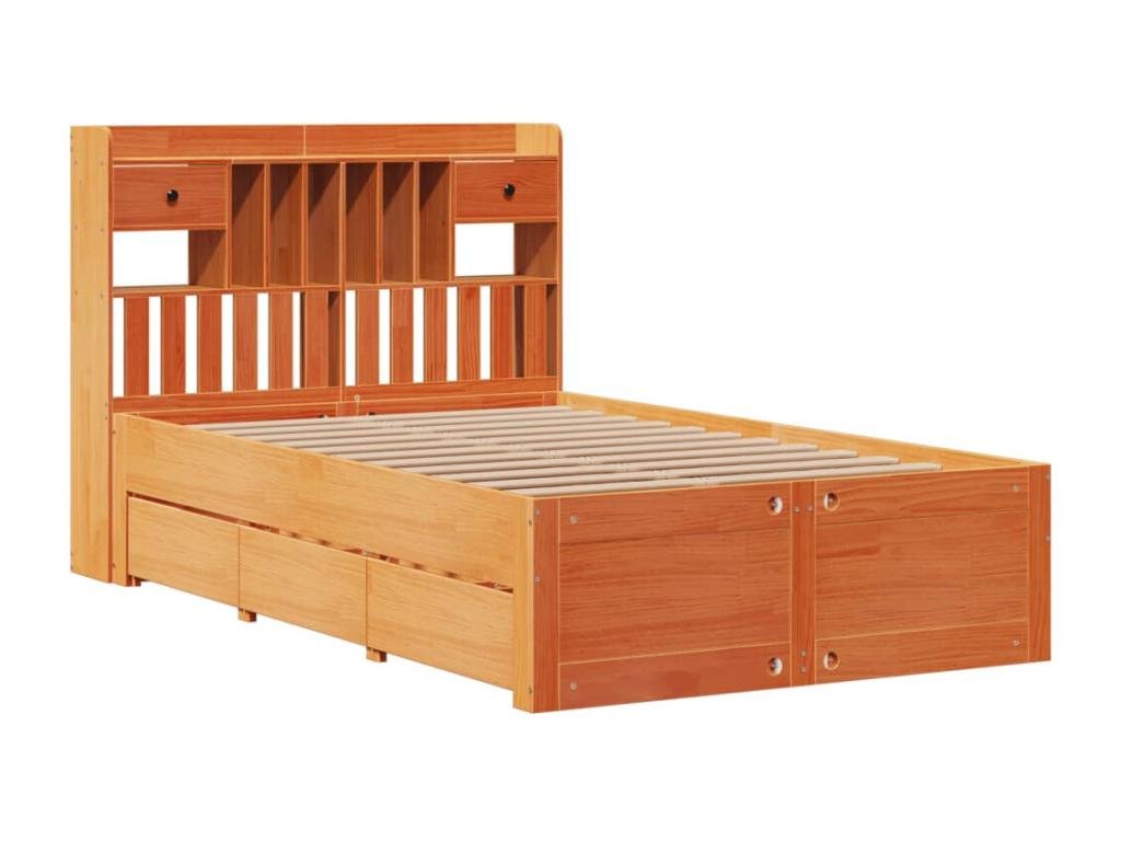Lit bibliothèque sans matelas cire marron 120x190cm pin massif ASOP84608