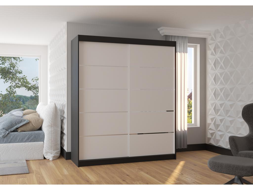 Armoire de chambre à coucher noir 2 portes coulissantes blanches et alu Dekonao 180cm WUXG98712