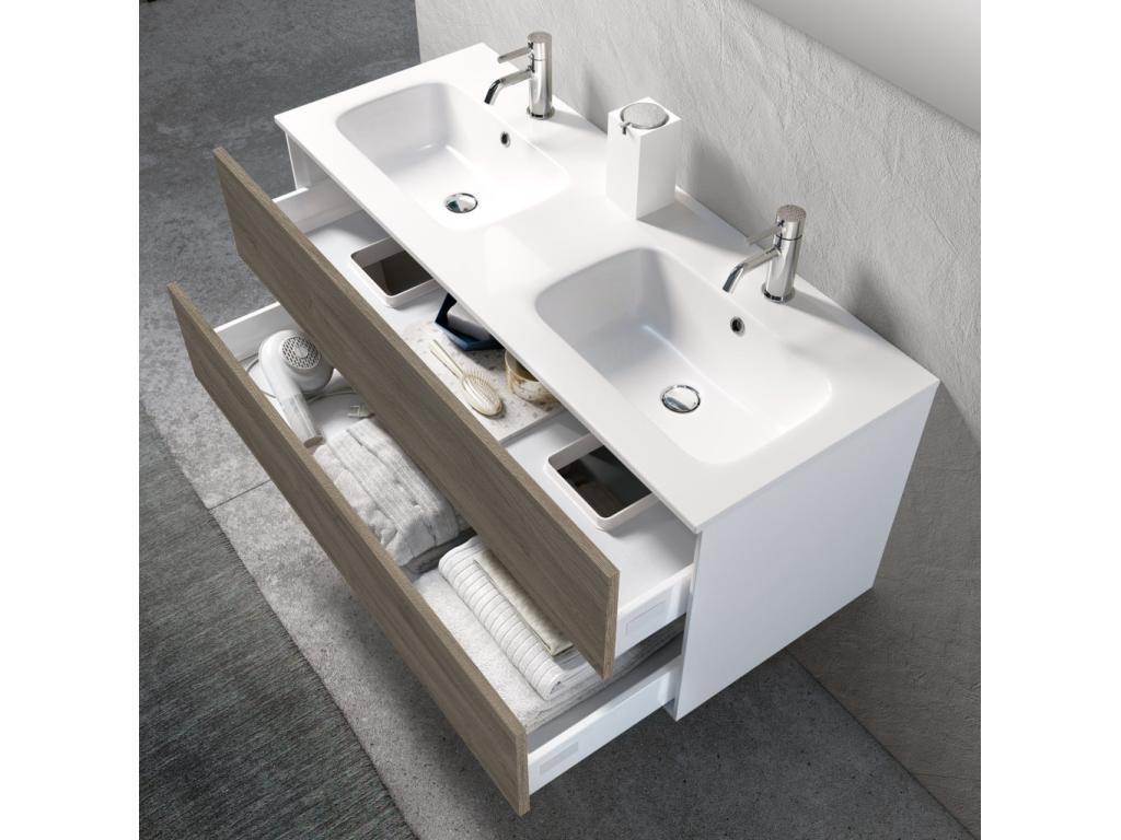 Ensemble de salle de bain double vasque 5 pièces Dekonao chêne cendré DQOK85771