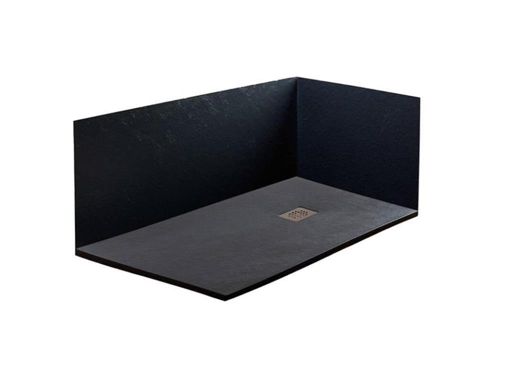 Receveur de Douche 95x155 cm Dekonao Extra Slim Noir En Résine Synthétique et Poudre de Marbre Avec Vidage Gratuit UJAY89314