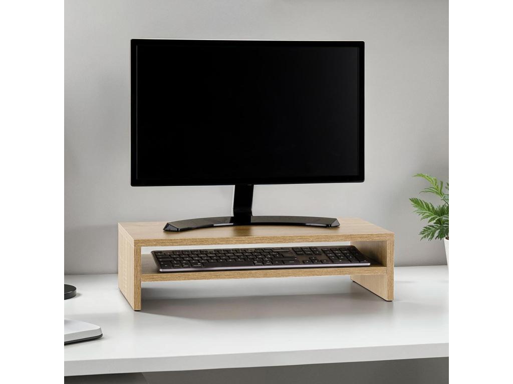 Réhausseur d'écran Ligniva en bois coloris chêne Ligniva avec 1 étagère 52x26 cm support pratique pour ordinateur portable RQCI29405
