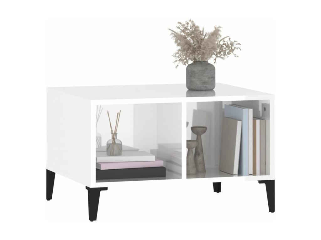 Table basse Blanc brillant 60x50x36.5 Bois d'ingénierie WRUS96503